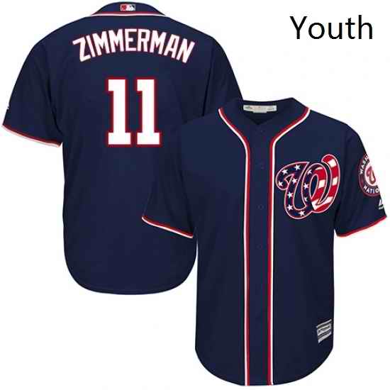 Youth Majestic Washington Nationals 11 Ryan Zimmerman Replica Navy Blue Alternate 2 Cool Base MLB Jersey